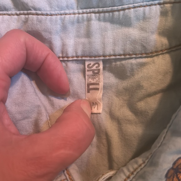 NWOT Spell And The Gypsy Route 66 chambray embroidered romper never worn sz M - Picture 8 of 9